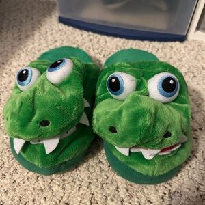 Green Dinosaur Plush Slippers